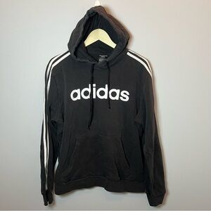 Adidas 3-stripes Hoodie Men’s L Black/White Pullover‎ Sweatshirt Spell Out Logo